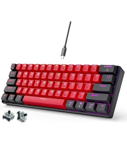 Amazon.co.jp: RGB メカニカルキーボード、61 (赤みがかった黒